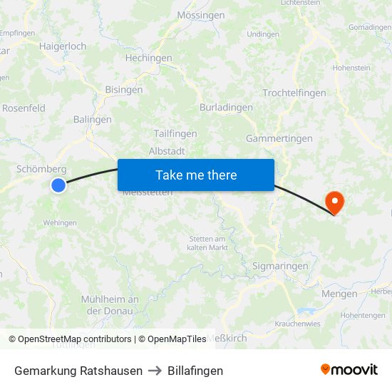 Gemarkung Ratshausen to Billafingen map