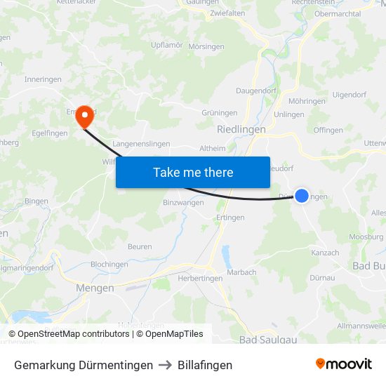 Gemarkung Dürmentingen to Billafingen map