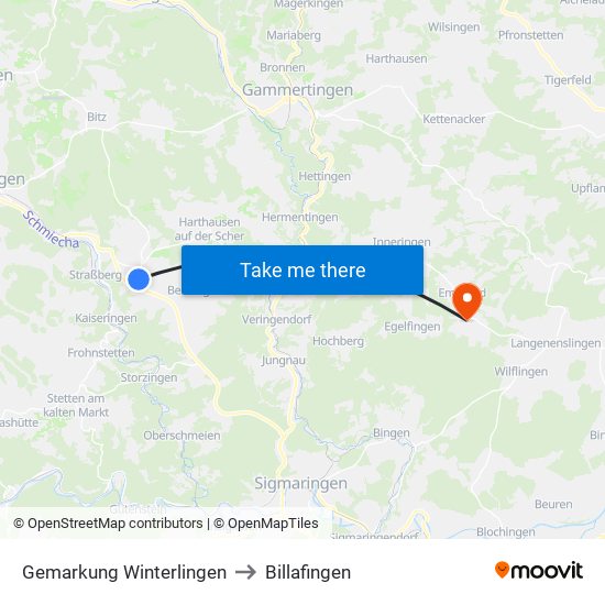 Gemarkung Winterlingen to Billafingen map