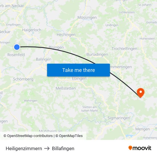 Heiligenzimmern to Billafingen map