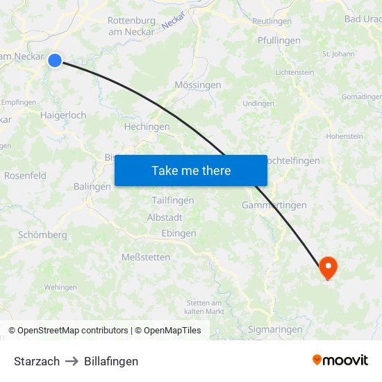 Starzach to Billafingen map