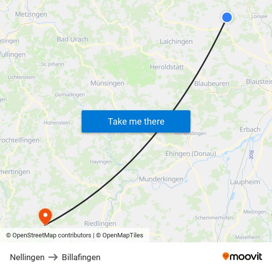 Nellingen to Billafingen map