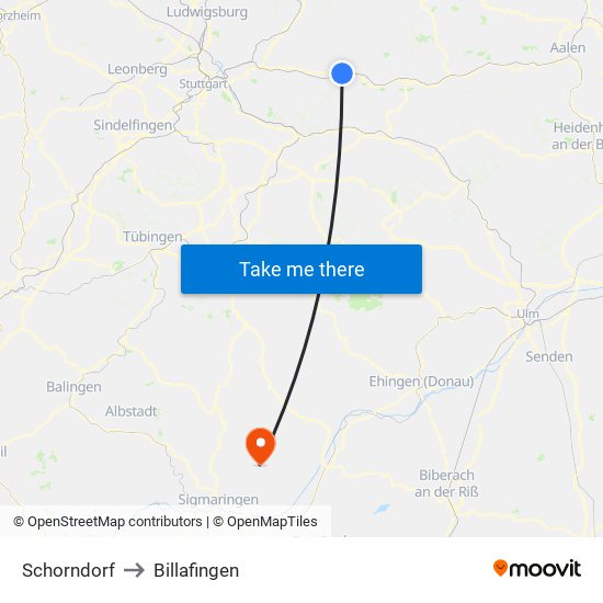 Schorndorf to Billafingen map