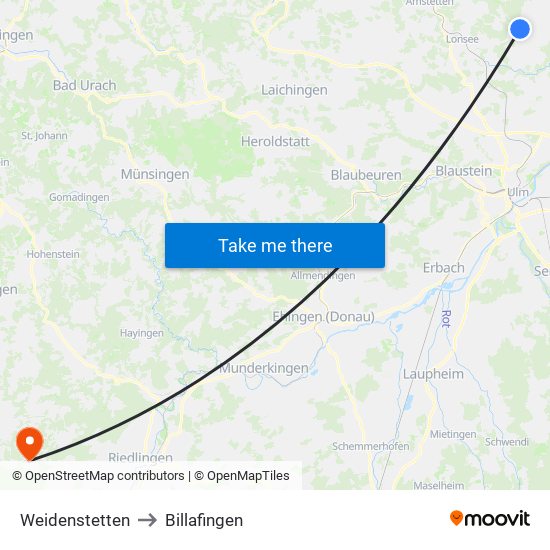 Weidenstetten to Billafingen map