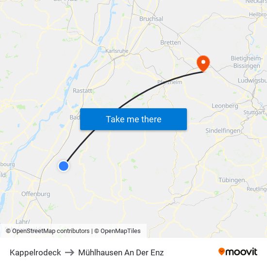Kappelrodeck to Mühlhausen An Der Enz map