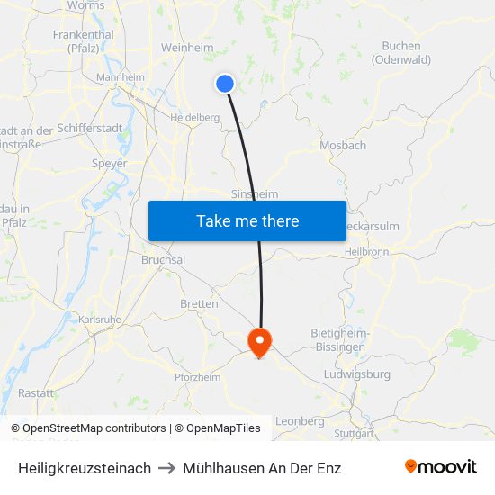 Heiligkreuzsteinach to Mühlhausen An Der Enz map