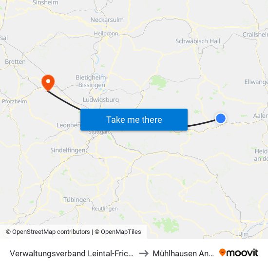 Verwaltungsverband Leintal-Frickenhofer Höhe to Mühlhausen An Der Enz map