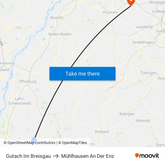 Gutach Im Breisgau to Mühlhausen An Der Enz map