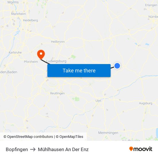 Bopfingen to Mühlhausen An Der Enz map
