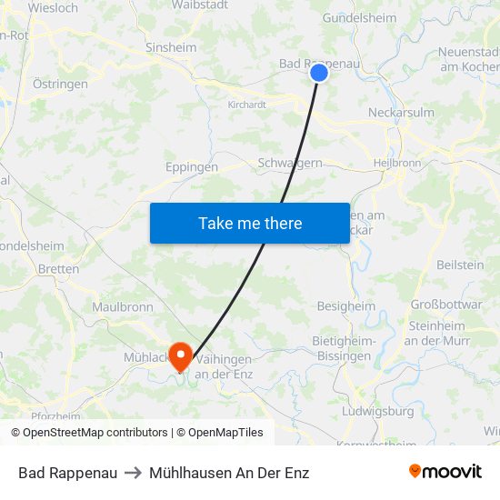 Bad Rappenau to Mühlhausen An Der Enz map