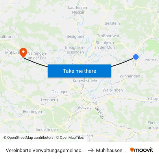 Vereinbarte Verwaltungsgemeinschaft Der Stadt Backnang to Mühlhausen An Der Enz map
