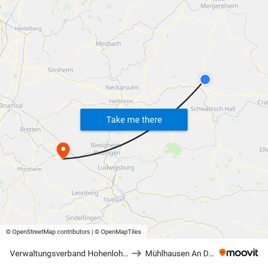 Verwaltungsverband Hohenloher Ebene to Mühlhausen An Der Enz map