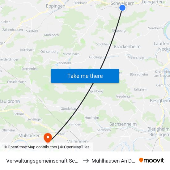 Verwaltungsgemeinschaft Schwaigern to Mühlhausen An Der Enz map