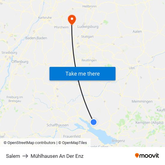 Salem to Mühlhausen An Der Enz map