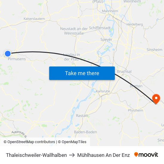 Thaleischweiler-Wallhalben to Mühlhausen An Der Enz map