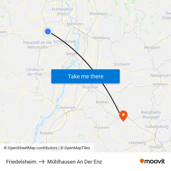 Friedelsheim to Mühlhausen An Der Enz map