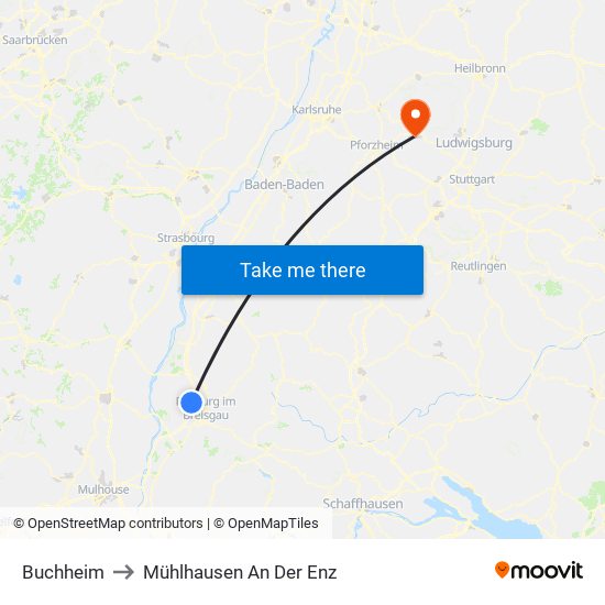 Buchheim to Mühlhausen An Der Enz map