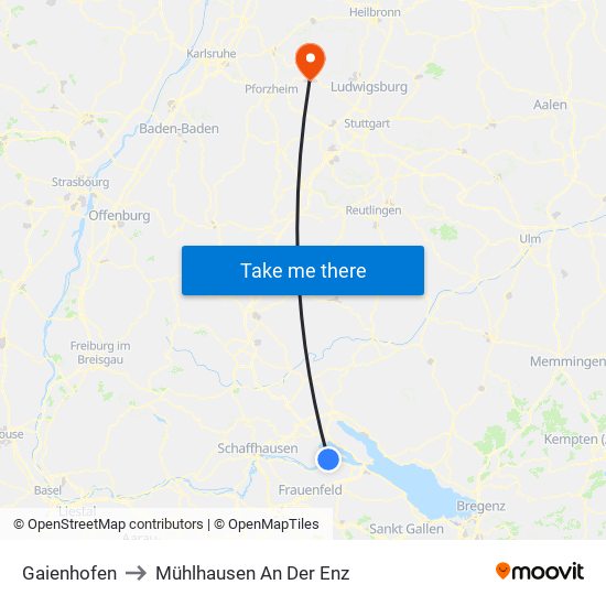 Gaienhofen to Mühlhausen An Der Enz map