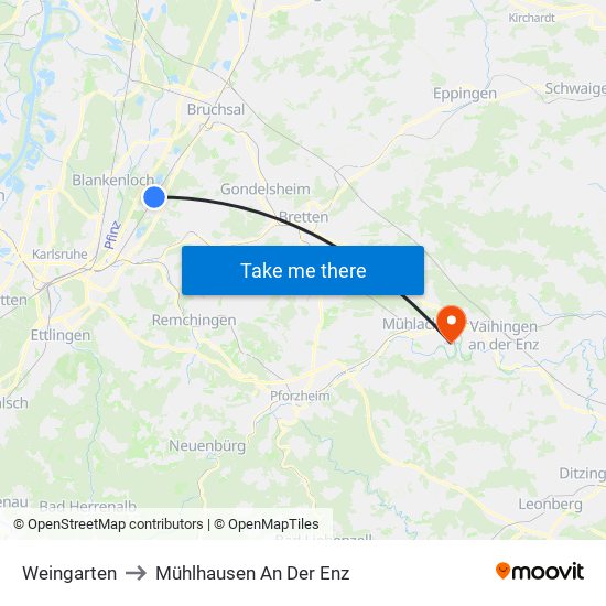 Weingarten to Mühlhausen An Der Enz map