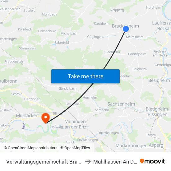 Verwaltungsgemeinschaft Brackenheim to Mühlhausen An Der Enz map