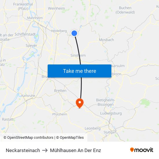 Neckarsteinach to Mühlhausen An Der Enz map