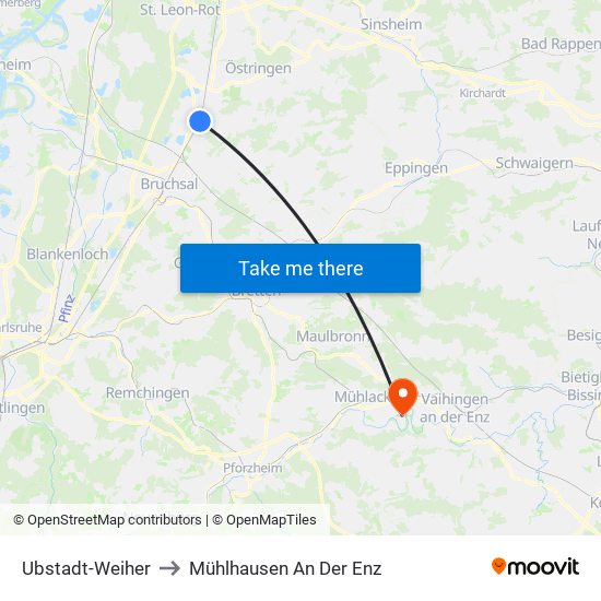 Ubstadt-Weiher to Mühlhausen An Der Enz map
