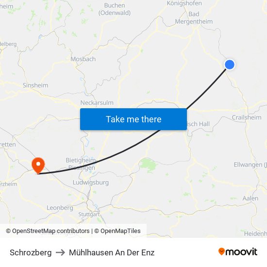 Schrozberg to Mühlhausen An Der Enz map