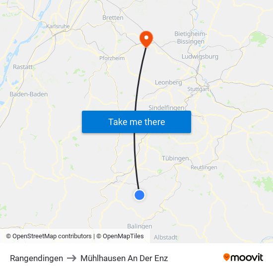 Rangendingen to Mühlhausen An Der Enz map