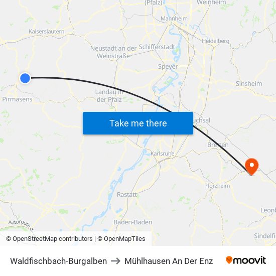 Waldfischbach-Burgalben to Mühlhausen An Der Enz map