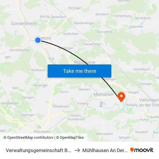 Verwaltungsgemeinschaft Bretten to Mühlhausen An Der Enz map