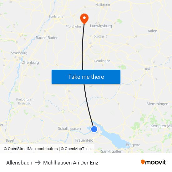 Allensbach to Mühlhausen An Der Enz map