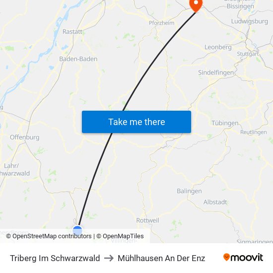 Triberg Im Schwarzwald to Mühlhausen An Der Enz map