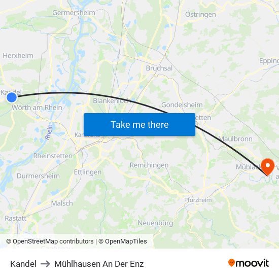 Kandel to Mühlhausen An Der Enz map