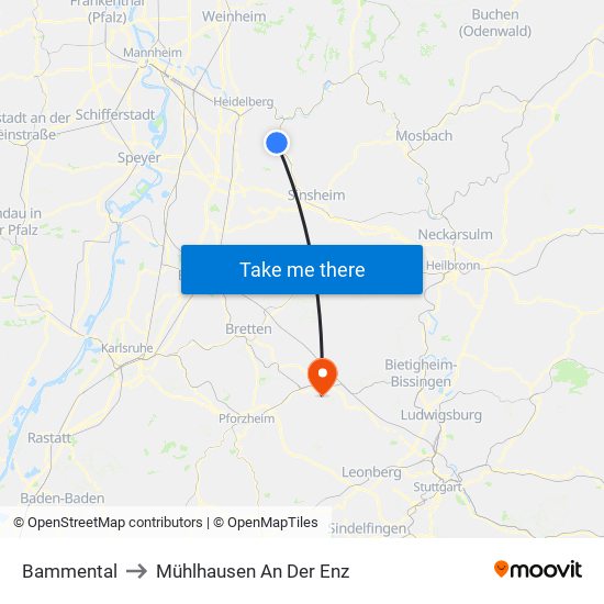 Bammental to Mühlhausen An Der Enz map
