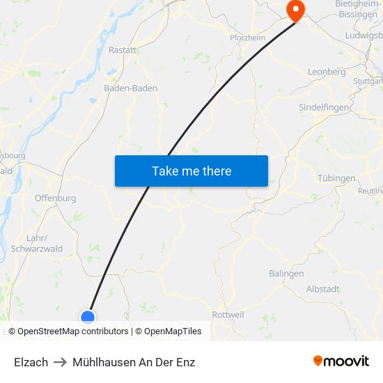 Elzach to Mühlhausen An Der Enz map