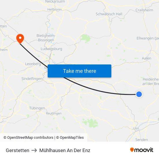 Gerstetten to Mühlhausen An Der Enz map