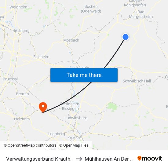 Verwaltungsverband Krautheim to Mühlhausen An Der Enz map