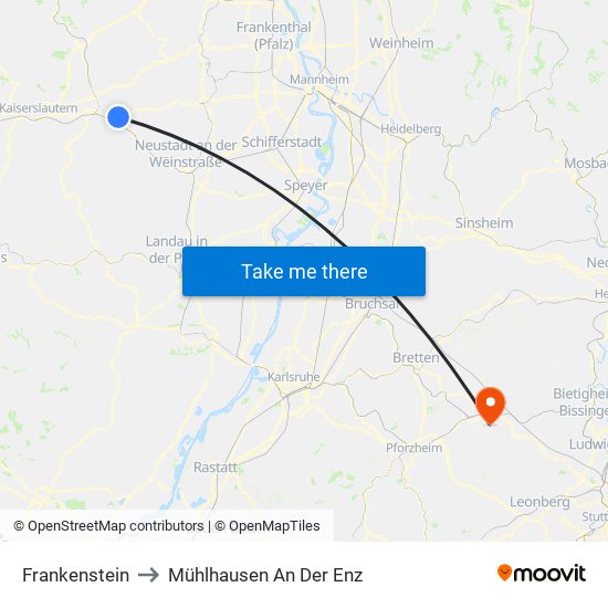 Frankenstein to Mühlhausen An Der Enz map