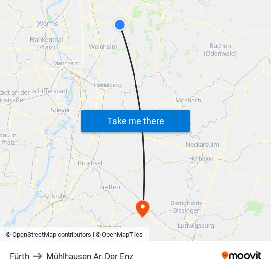 Fürth to Mühlhausen An Der Enz map