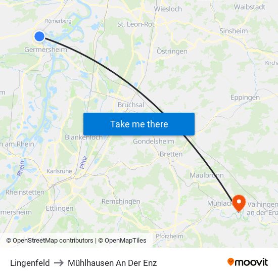 Lingenfeld to Mühlhausen An Der Enz map