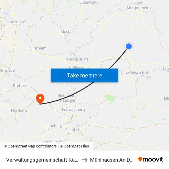 Verwaltungsgemeinschaft Künzelsau to Mühlhausen An Der Enz map