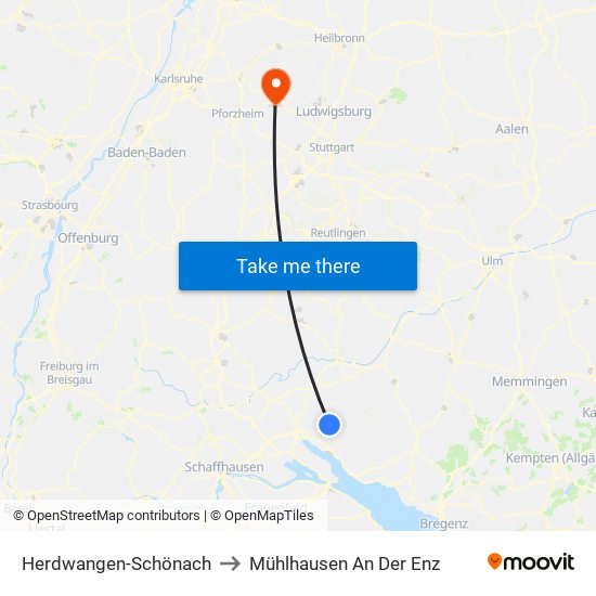 Herdwangen-Schönach to Mühlhausen An Der Enz map