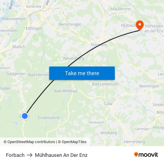 Forbach to Mühlhausen An Der Enz map