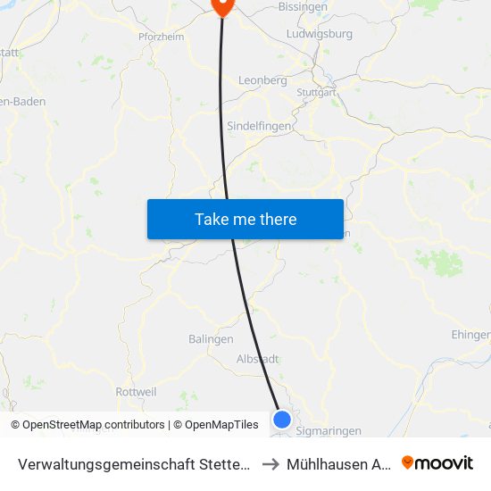 Verwaltungsgemeinschaft Stetten am Kalten Markt to Mühlhausen An Der Enz map