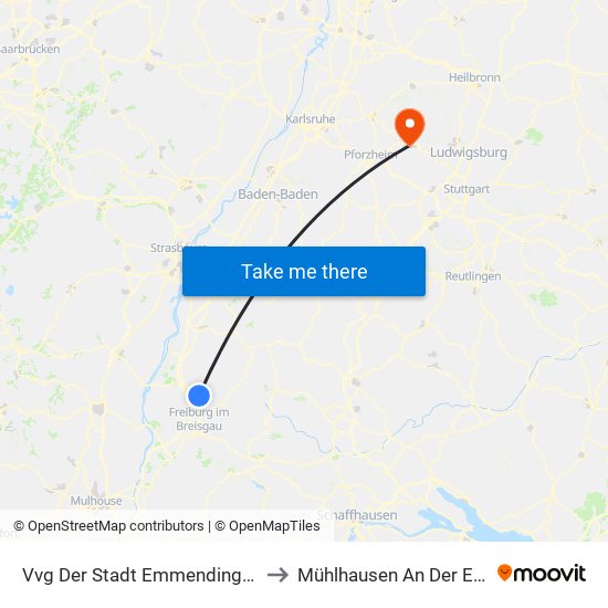 Vvg Der Stadt Emmendingen to Mühlhausen An Der Enz map