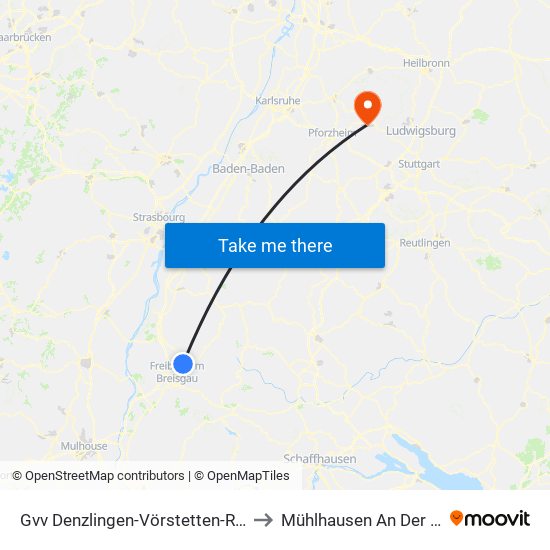 Gvv Denzlingen-Vörstetten-Reute to Mühlhausen An Der Enz map