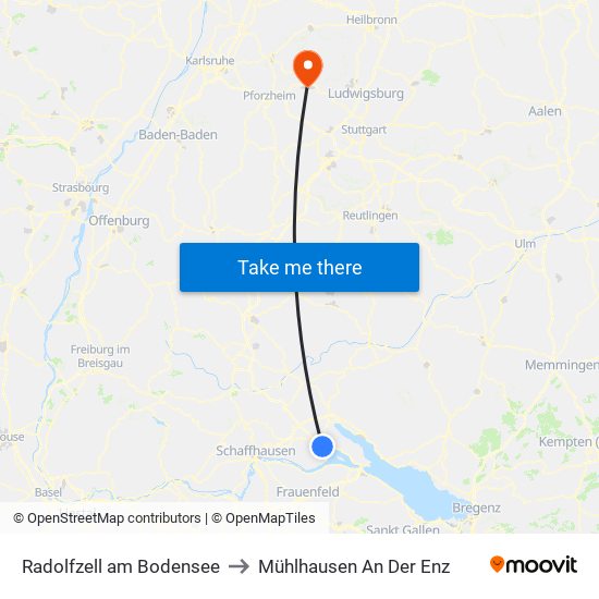 Radolfzell am Bodensee to Mühlhausen An Der Enz map