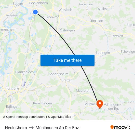 Neulußheim to Mühlhausen An Der Enz map