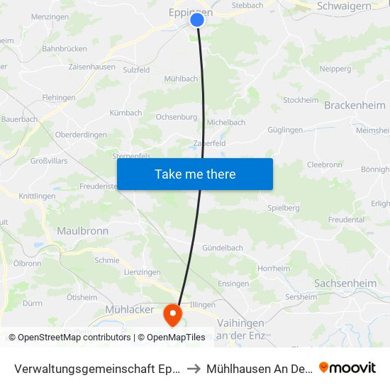 Verwaltungsgemeinschaft Eppingen to Mühlhausen An Der Enz map