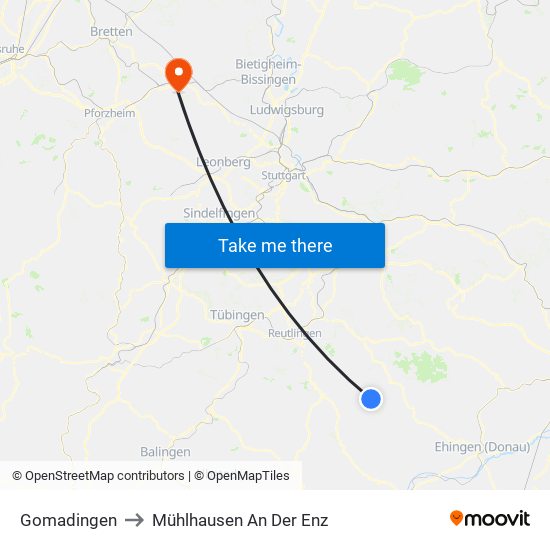 Gomadingen to Mühlhausen An Der Enz map